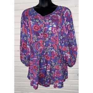 Rusttydustty Sz PLUS 0XL Floral Shorts Romper Lantern Sleeve Boho EUC